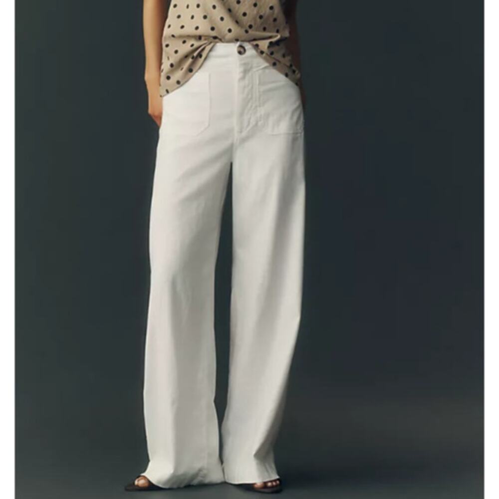 Maeve The Colette Linen Trousers White Wide Leg Cropped High Rise Women's 27T
